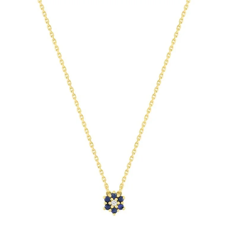 Collar de Oro amarillo 18k/750 con Colgante de Flor de piedras preciosas y Diamante 0.10ct