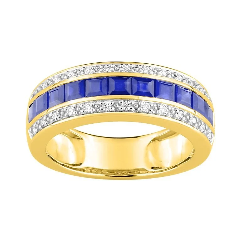 Anillo de zafiros y diamantes en oro amarillo 18k/750