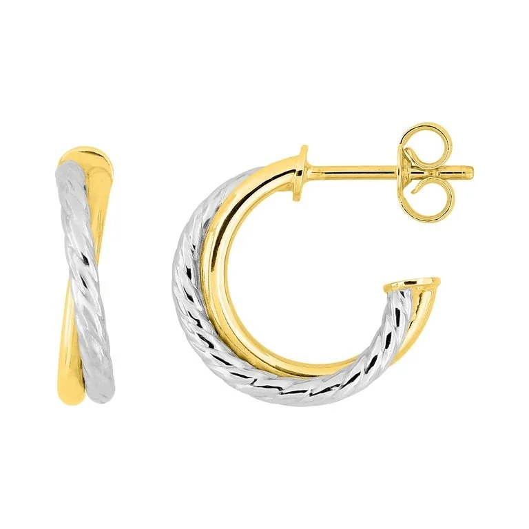 Pendientes medio aro en oro 18k/750 bicolor