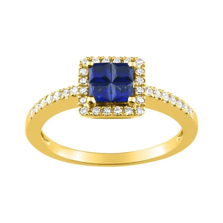 Anillo de cuantro zafiros y diamantes en oro amarillo 18k/750