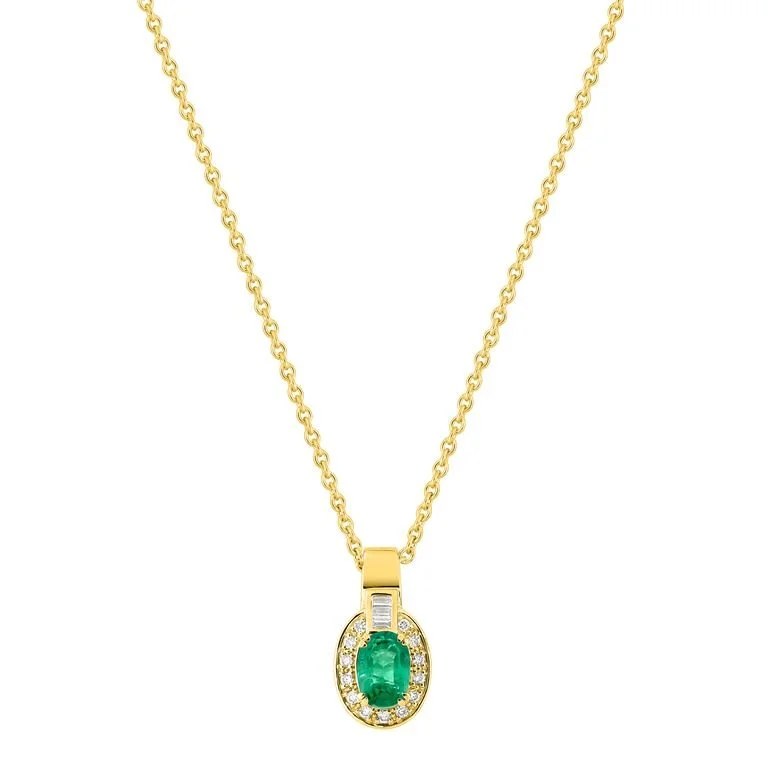 Colgante de esmeralda y diamantes en oro amarillo 18k/750