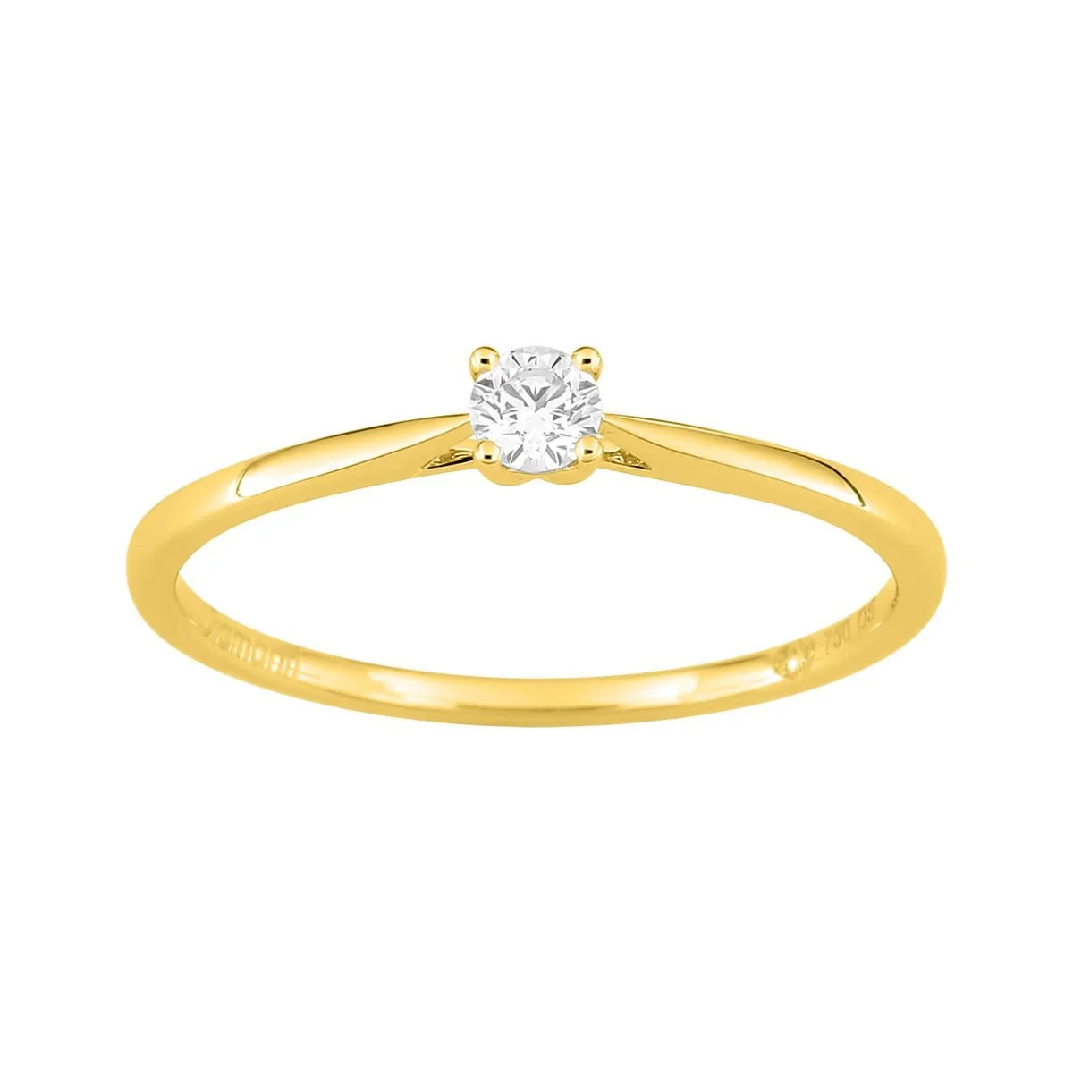 Solitario en oro amarillo 18k/750 y diamante de laboratorio 0.10 ct F-VS