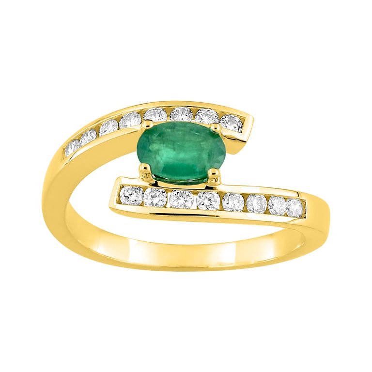 Anillo esmeralda  engastados con diamante de 0.30ct GH-SI 750 en oro Amarillo