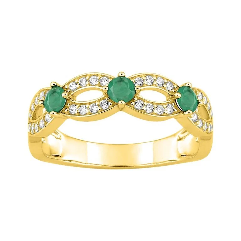 Anillo en oro amarillo 18k/750, diamantes y esmeraldas.