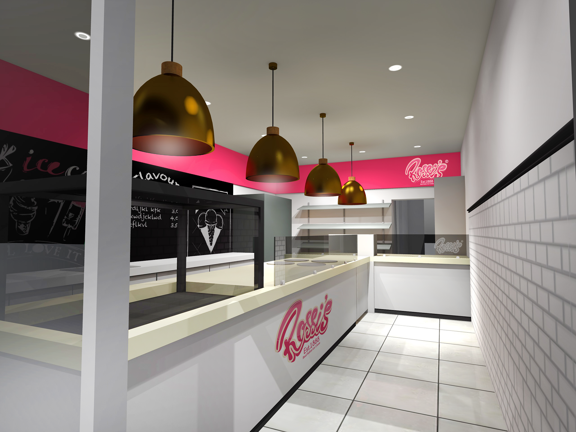 3D visual of shop interior for Rossi's, Belfast