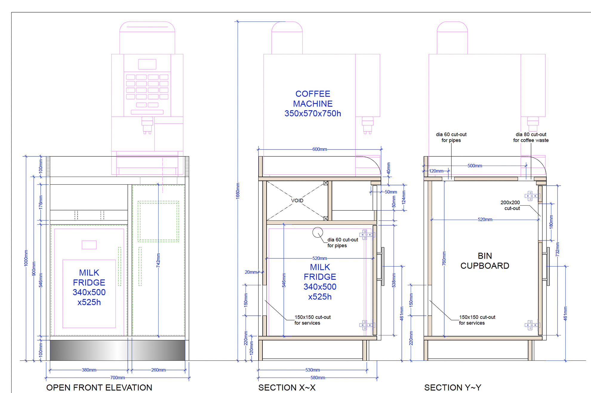 Section drawings - Coffee dock