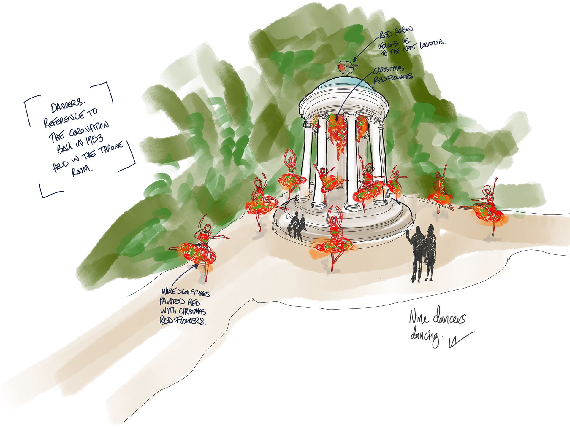 High end Christmas decoration - 9 dancers dancing.