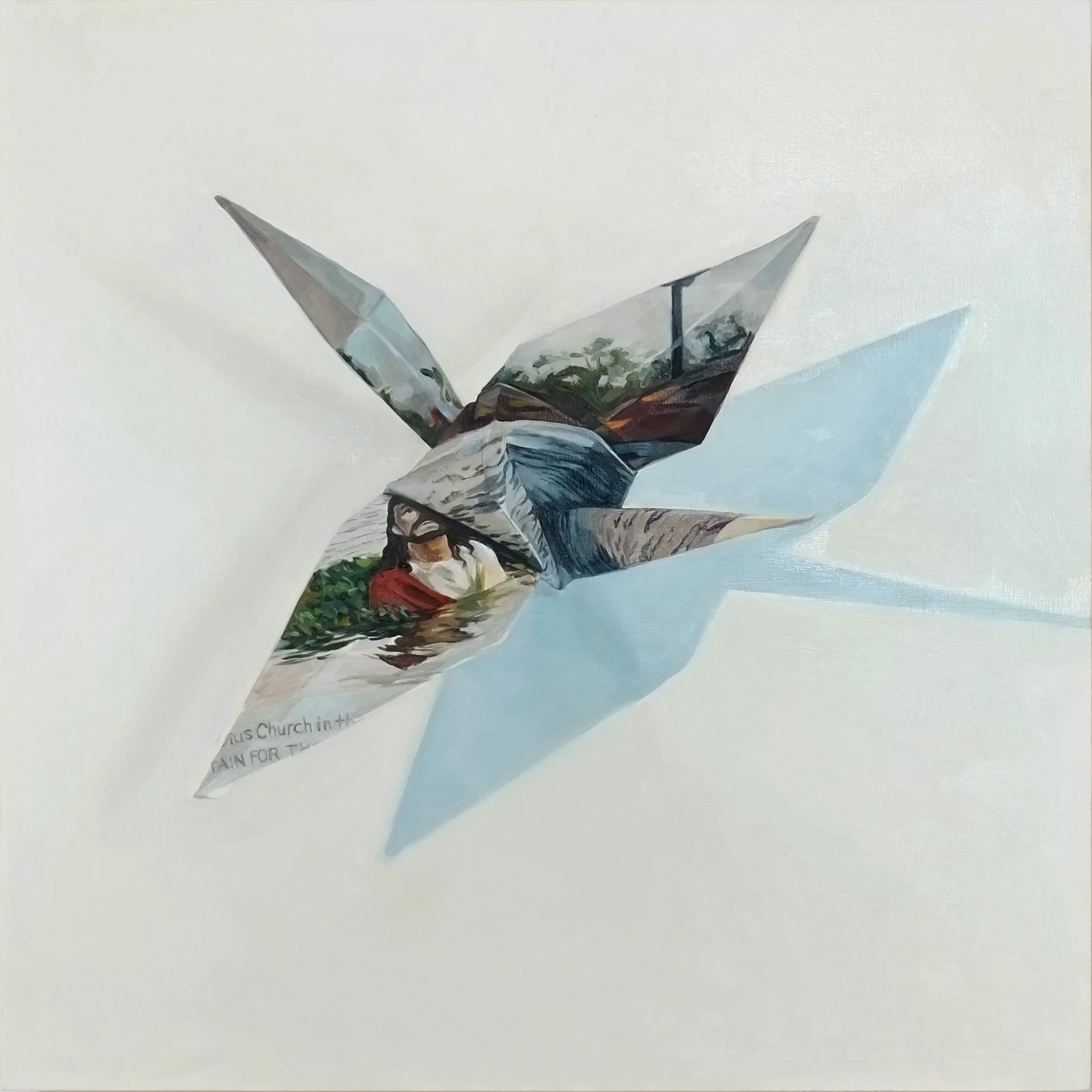 Crane #17, oil on panel, 16" x 16"