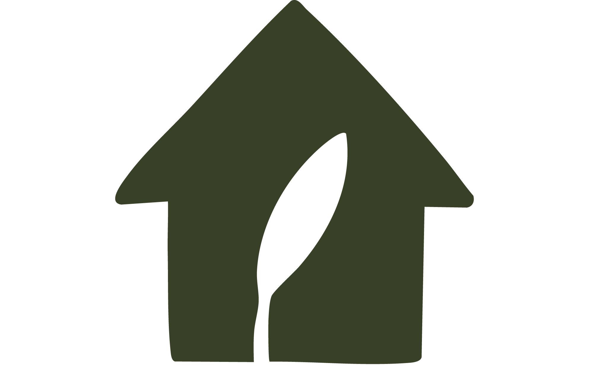 A large green house icon with a leaf in the center.