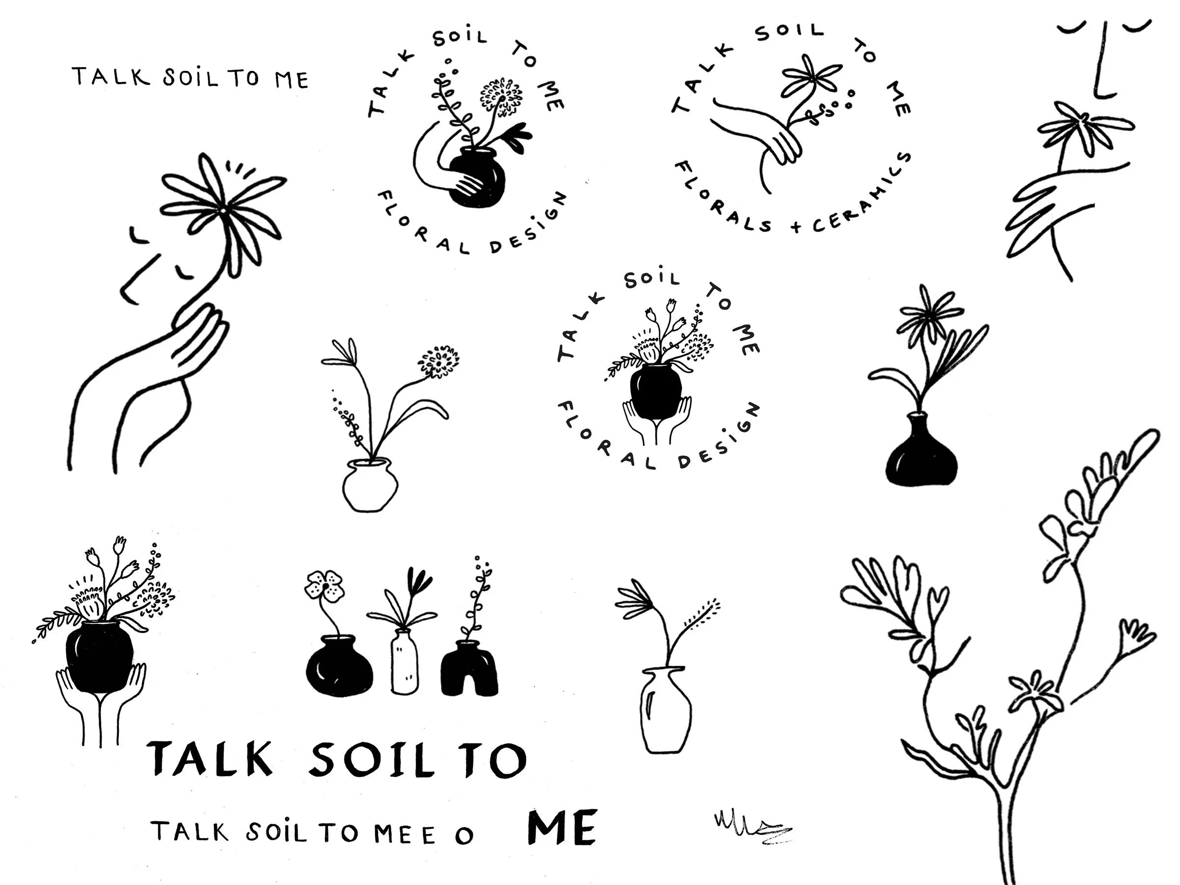 hand-drawn organic whimscal florist logo illustration and design