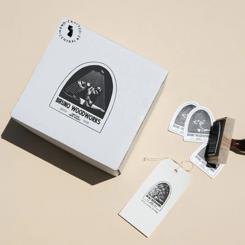 Gritty masculine brand identity design for an artisan woodworking business