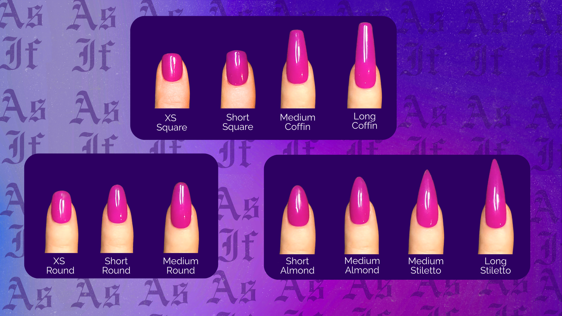 press on nail shape chart almond coffin stiletto square UK handmade nails