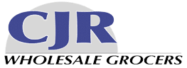 Logo of CJR Wholesale Grocers with blue and gray text