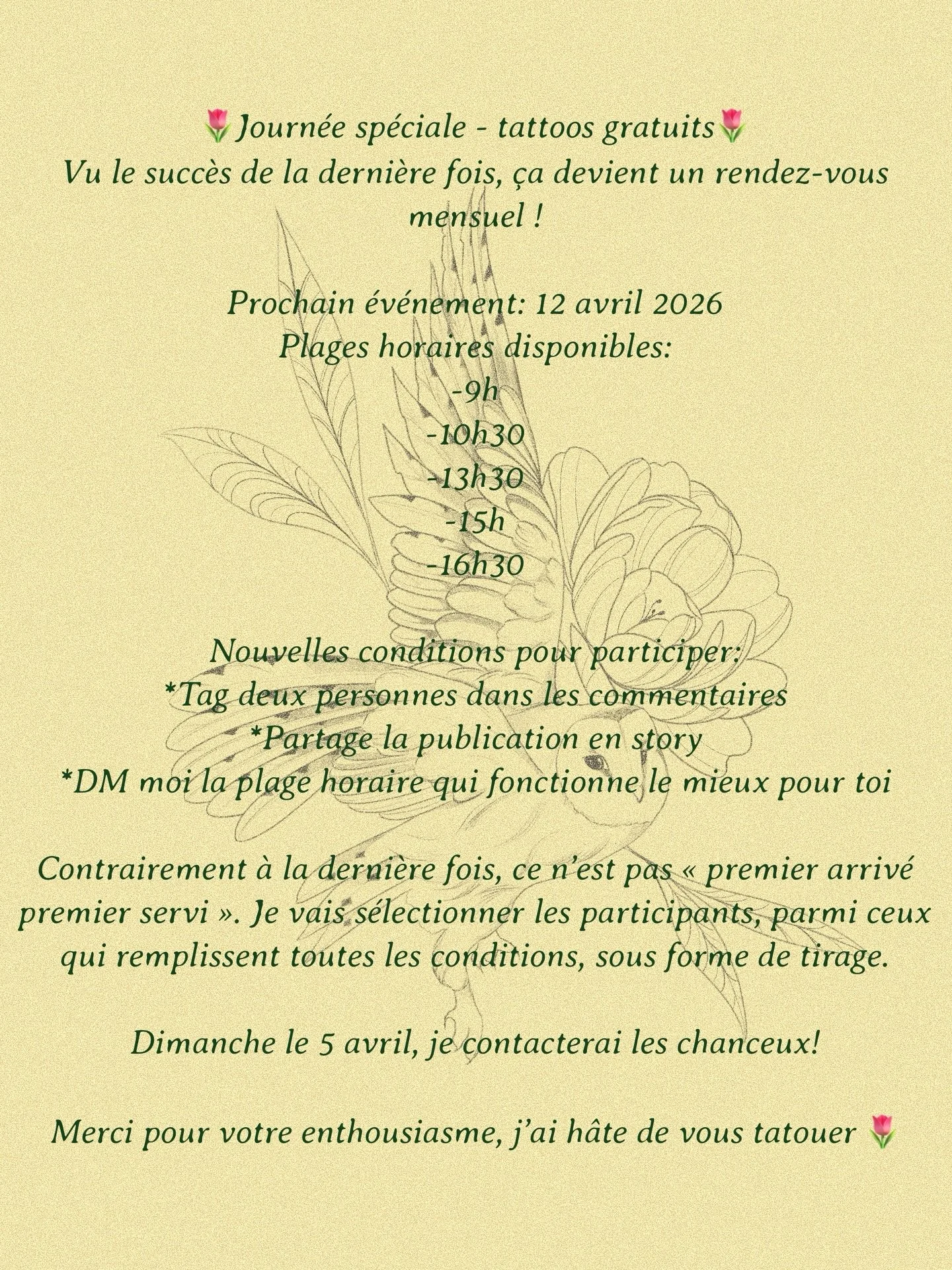 Et oui!! Encore des tattoos gratuits 🫣

*SEULEMENT POUR PETIT TATOUAGE *