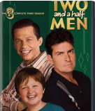 Poster for the TV show 'Two and a Half Men' featuring three male characters, smiling.
