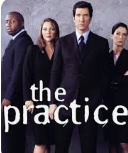 Promotional poster featuring four professionally dressed individuals for 'The Practice' TV show.