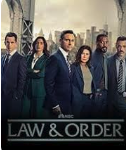 Promo image for the TV show 'Law & Order' featuring the main cast standing together.