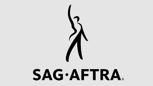SAG-AFTRA logo featuring a stylized human figure with extended arms and legs, above the text 'SAG-AFTRA'.