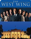 Characters from the TV show 'The West Wing' lined up in a group with the White House in the background.