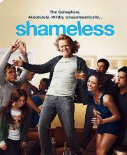 Poster for the film 'Shameless' featuring a woman with curly hair in the center, surrounded by a diverse group of people, with the title 'shameless' written in blue at the bottom.