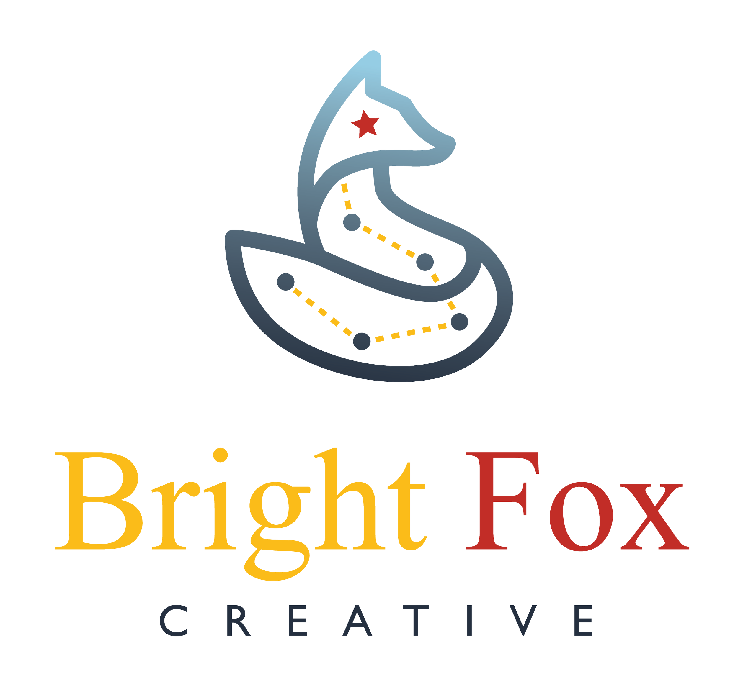 The logo is a constellation of a fox with the words Bright Fox Creative written below.