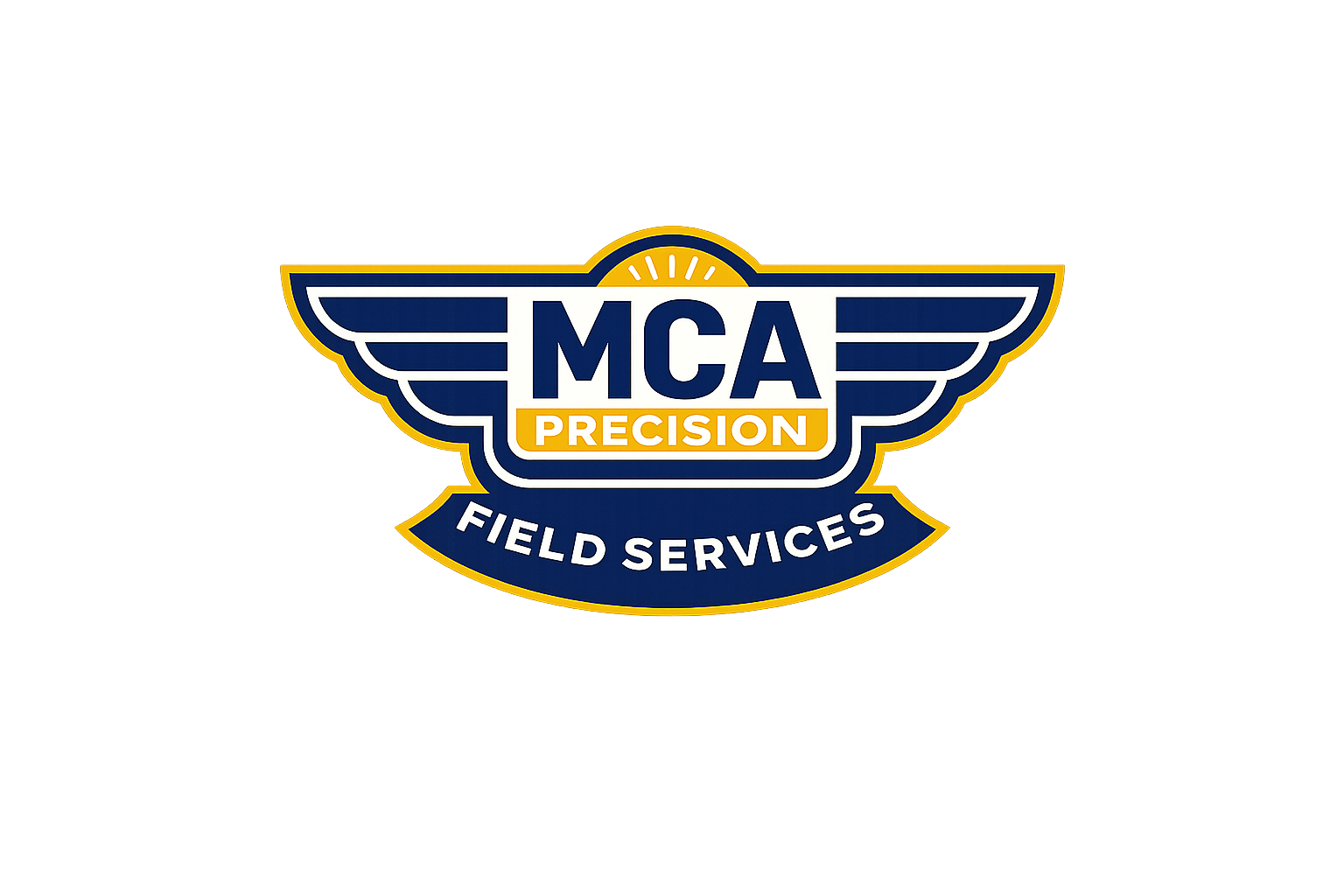 MCA Precision Field Services logo with wings, text, and a yellow background.