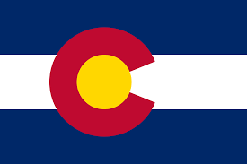 Flag of Colorado with blue, white, and red horizontal stripes and a red 'C' with a yellow circle in the center.