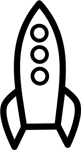 Black and white illustration of a rocket with three circular windows.
