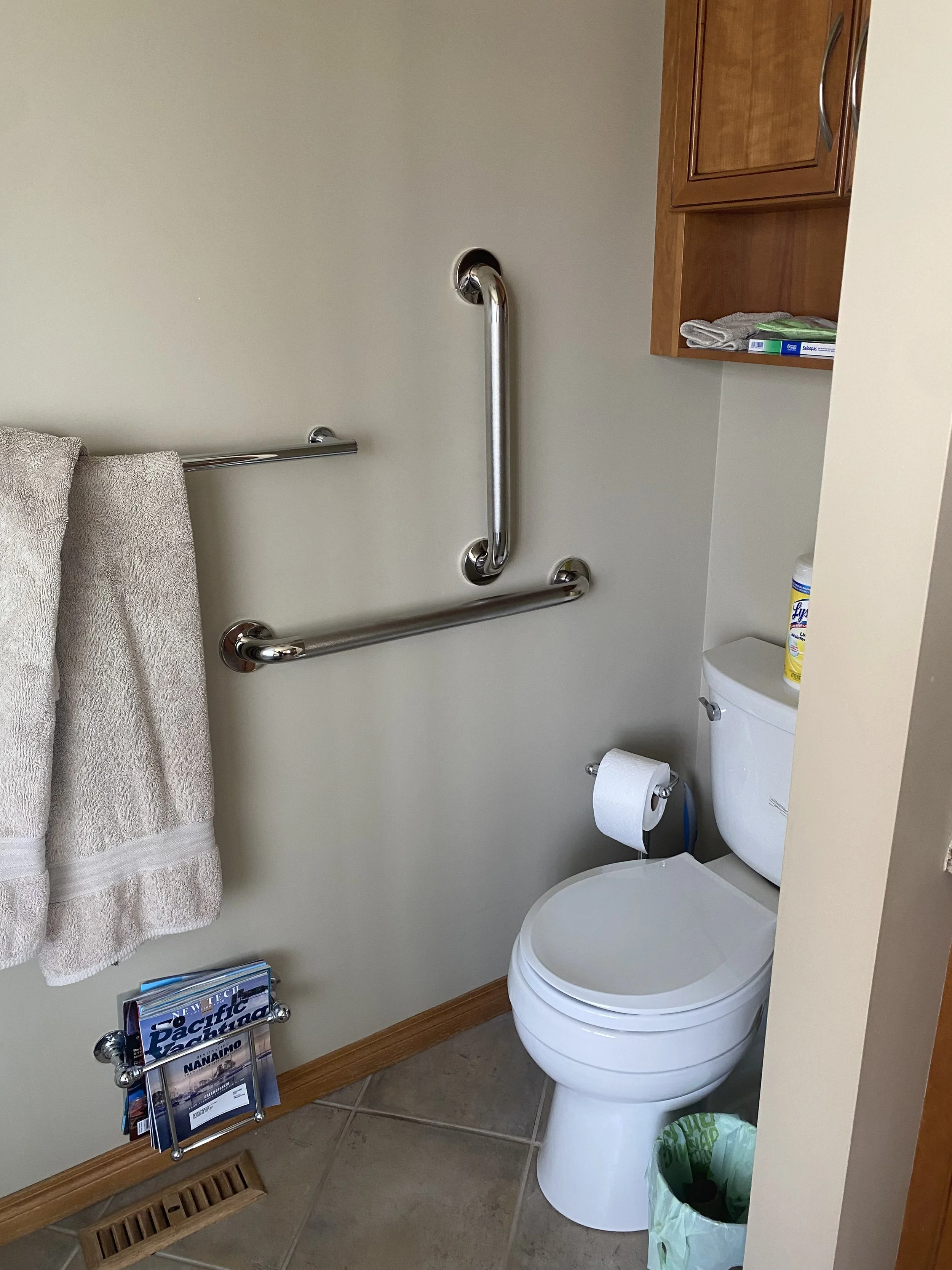 Installed grab bars in ensuite shower and near toilet for client with mobility challenges.