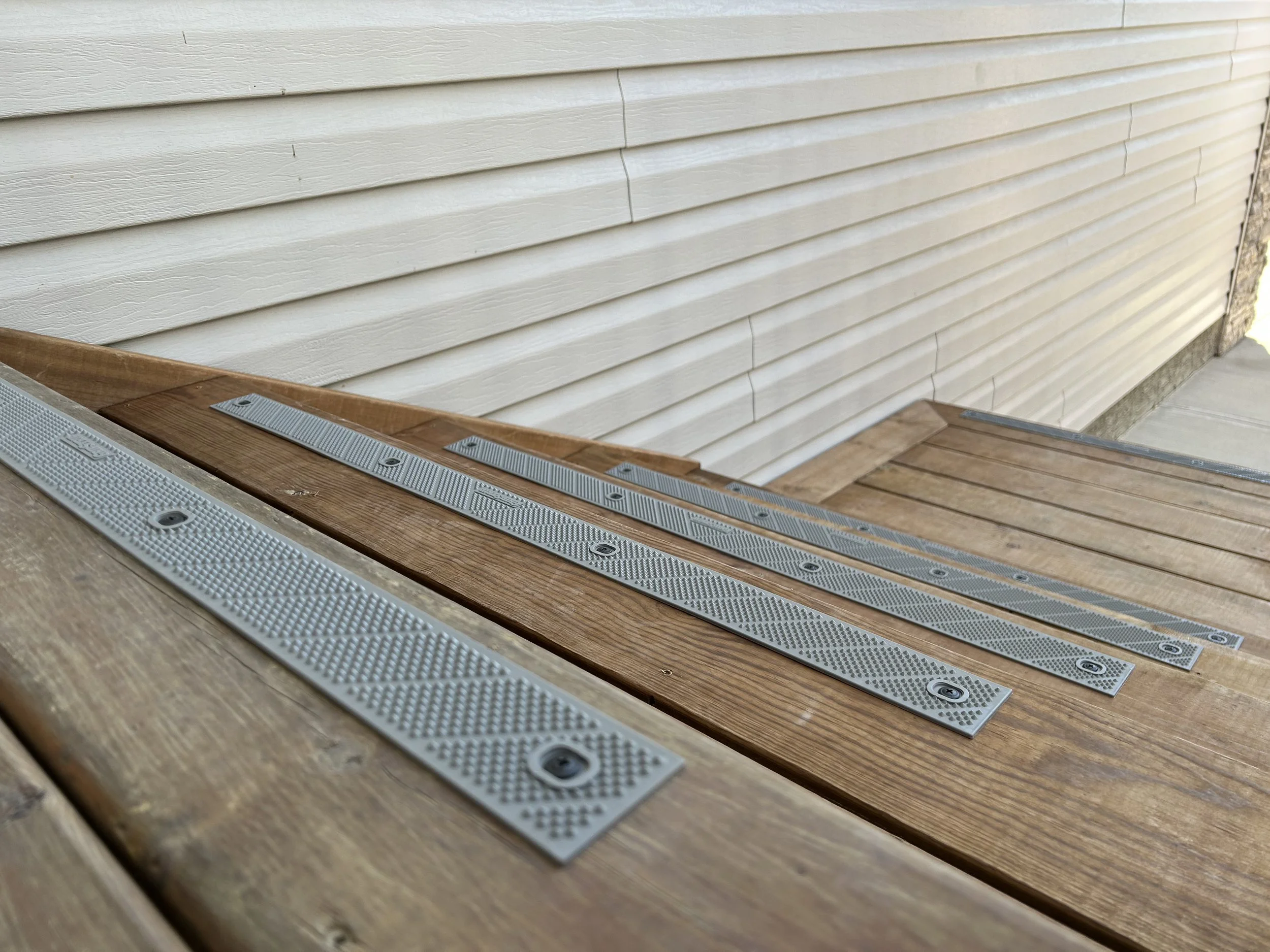 Optional non-slip edging for exterior stair nosing.