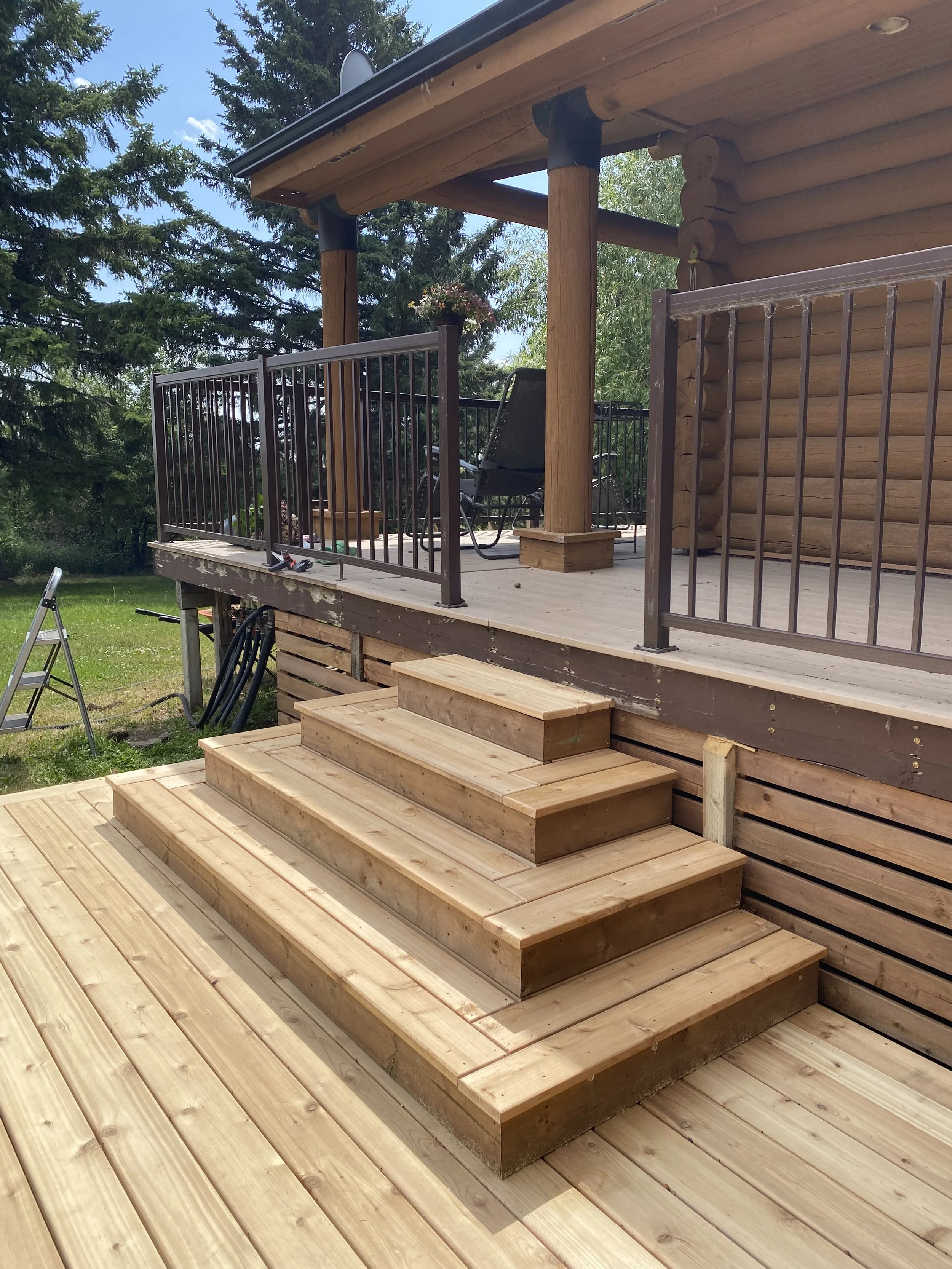 Custom cedar box stairs.