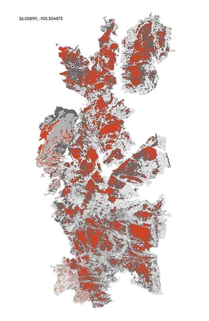 Hermit's Peak/Calf Cayon Fire perimeter;
high-severity burned areas shown in red