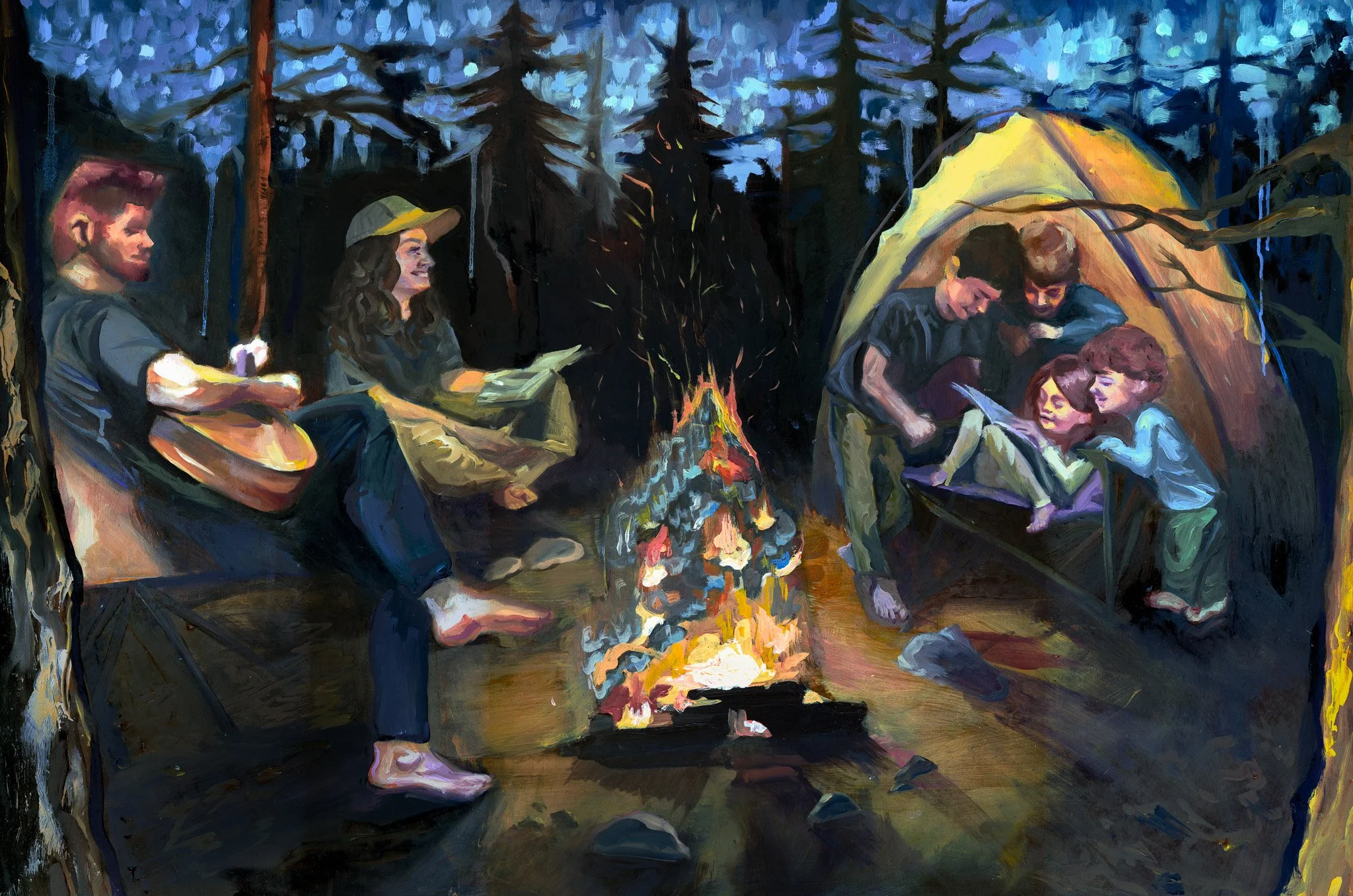 2025 Commission, "The Schaibles Take Summer Wherever They Go", Oil and wax on wooden board.