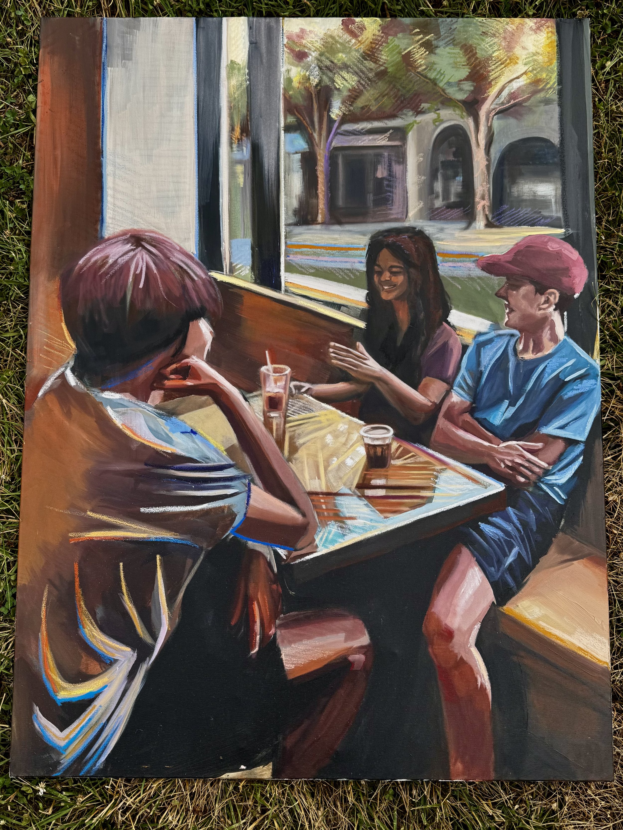 2025 "In Good Company", oil and oil pastel on canvas.
-Featured in the Finch House Women's art show.