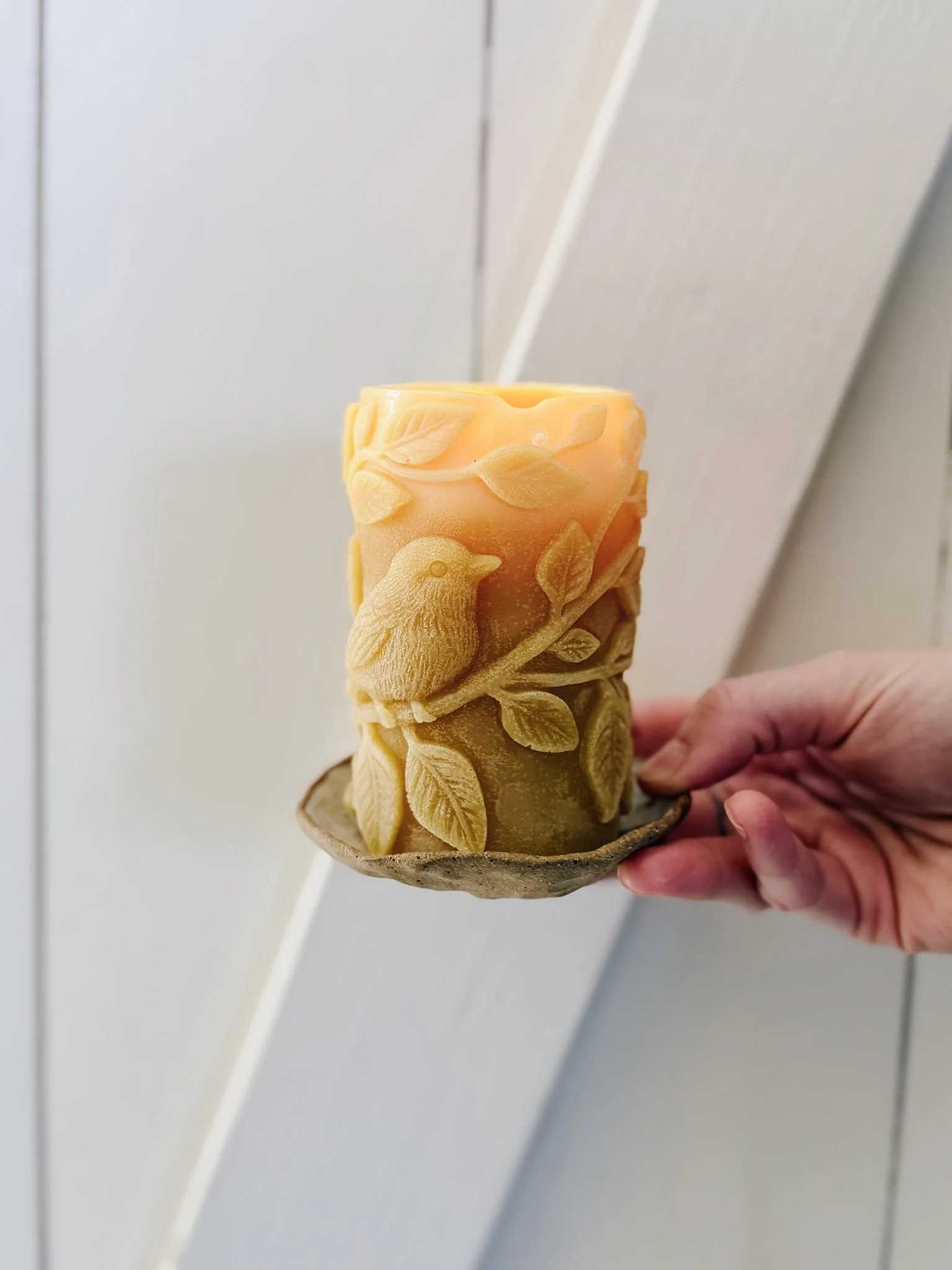 Beeswax Botanical Songbird Pillar Candle