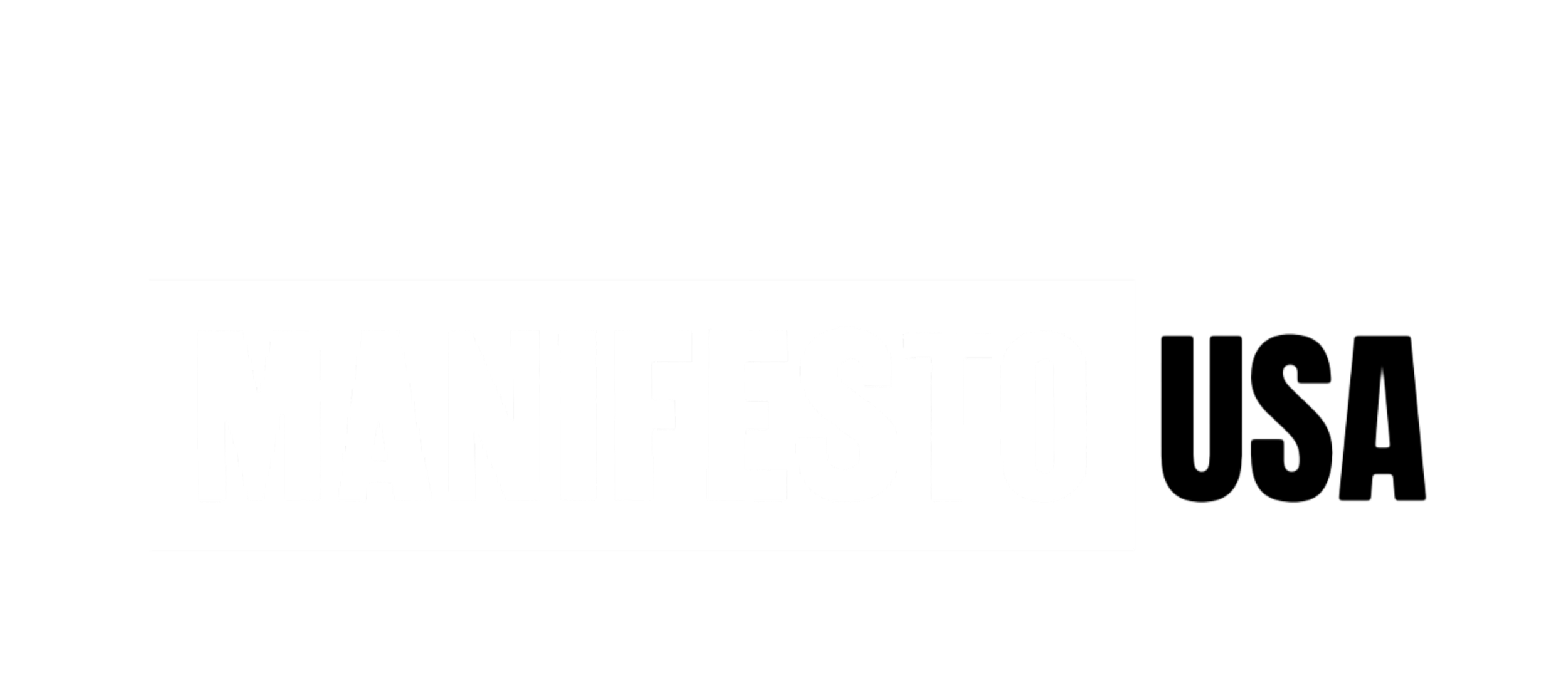 Black background with a white rectangle containing the word 'MANIFESTO' in bold black letters.