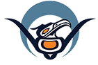 Indigenous illustration of an eagle with a blue and orange color scheme.