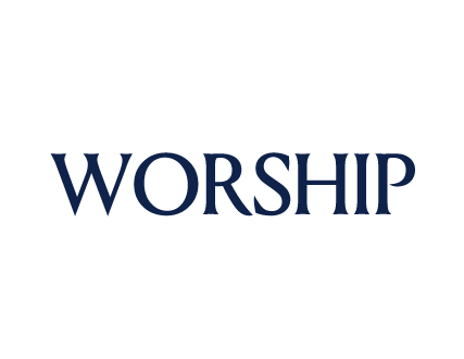 The word 'WORSHIP' written in blue uppercase letters, centered on a black background.