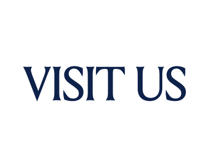 Black background with the text 'VISIT US' in large dark blue letters.