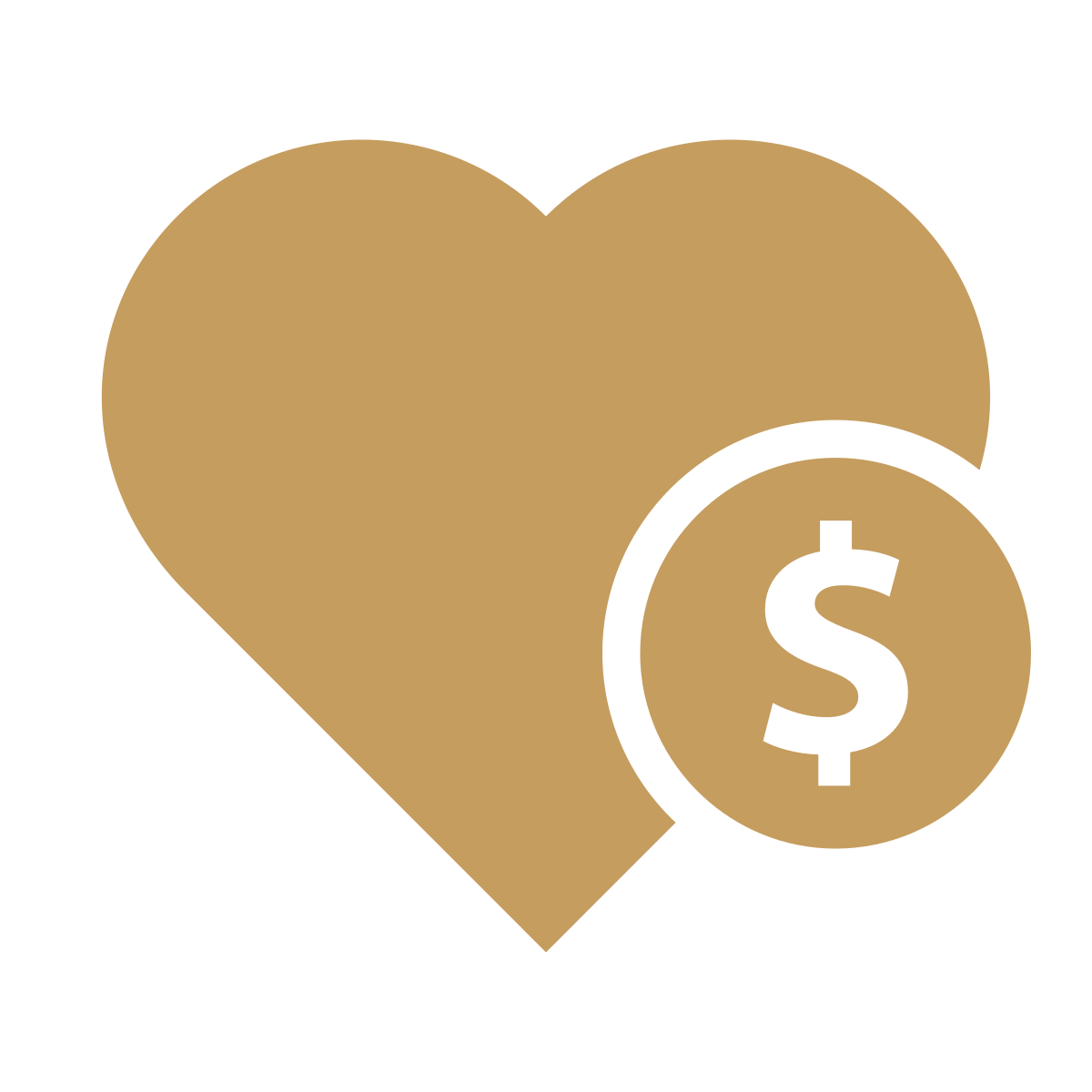 Gold heart with a black dollar sign coin overlay.