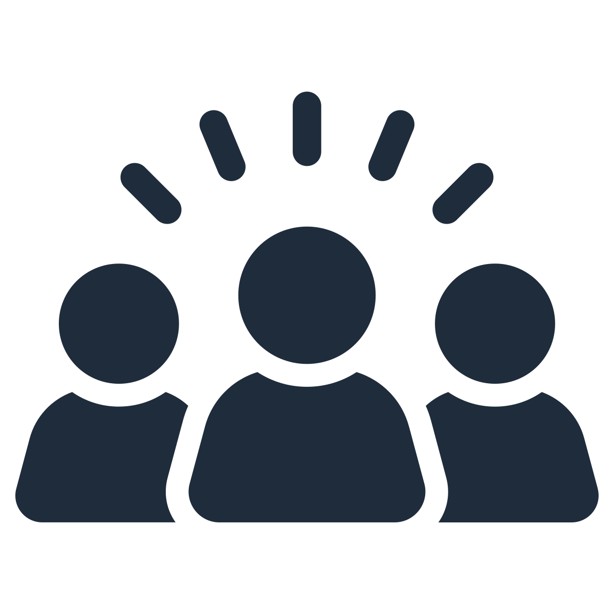 Icon of three people with speech bubbles above them, representing a group discussion or team communication.