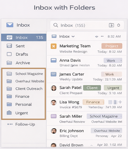 an image of an email inbox illustrating a folder organization structure.