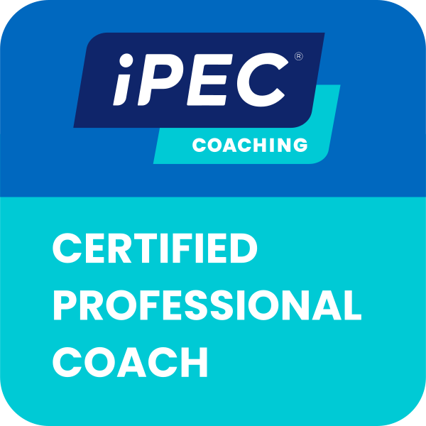Logo for iPEC Coaching with the words 'Certified Professional Coach' in bold white letters on a teal background.