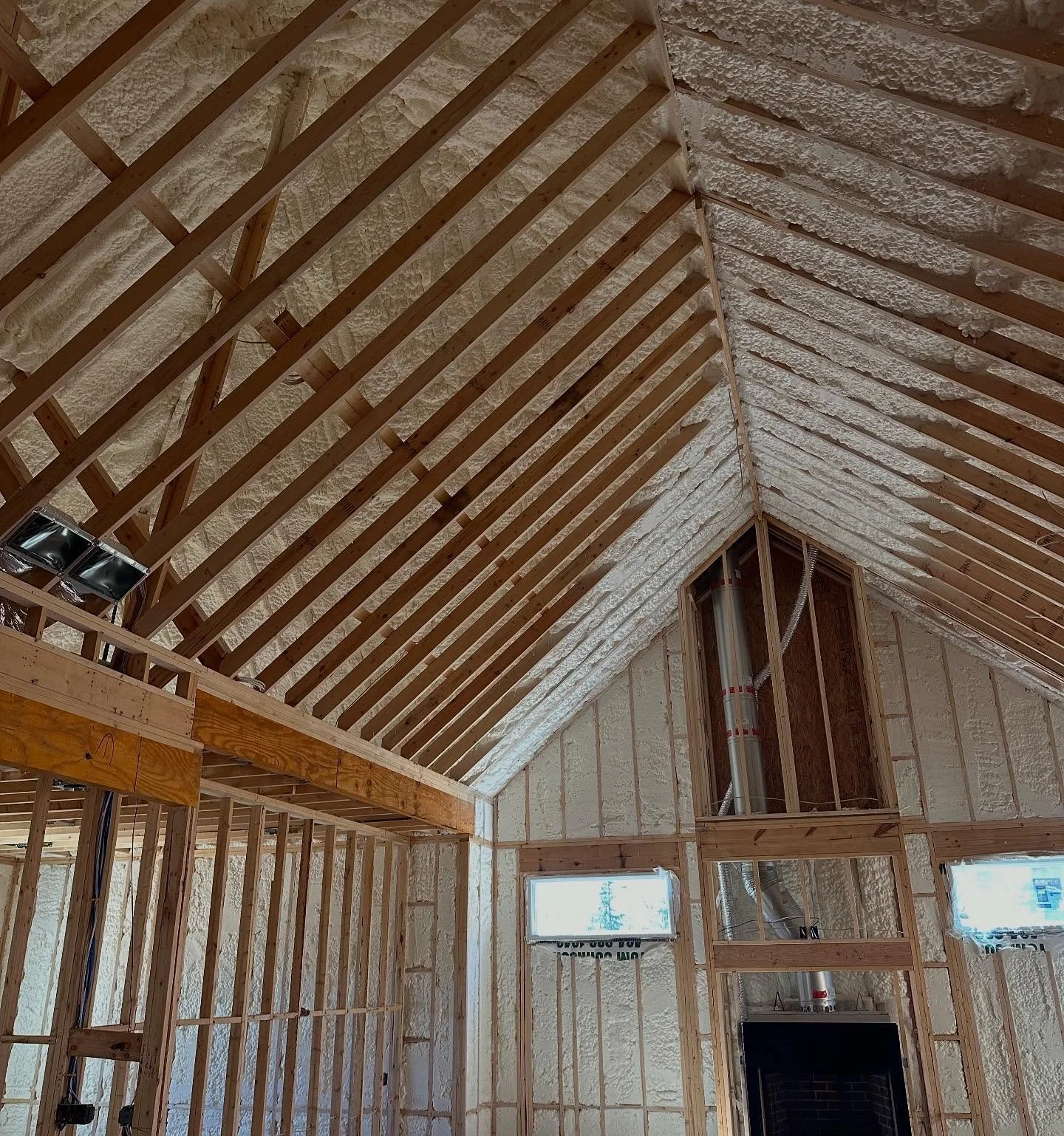 Insulation day! We encourage all of our customers to go with the spray foam insulation. Not only does it extend the life of the heating and air unit but can also decrease your power bill up to 70%!
