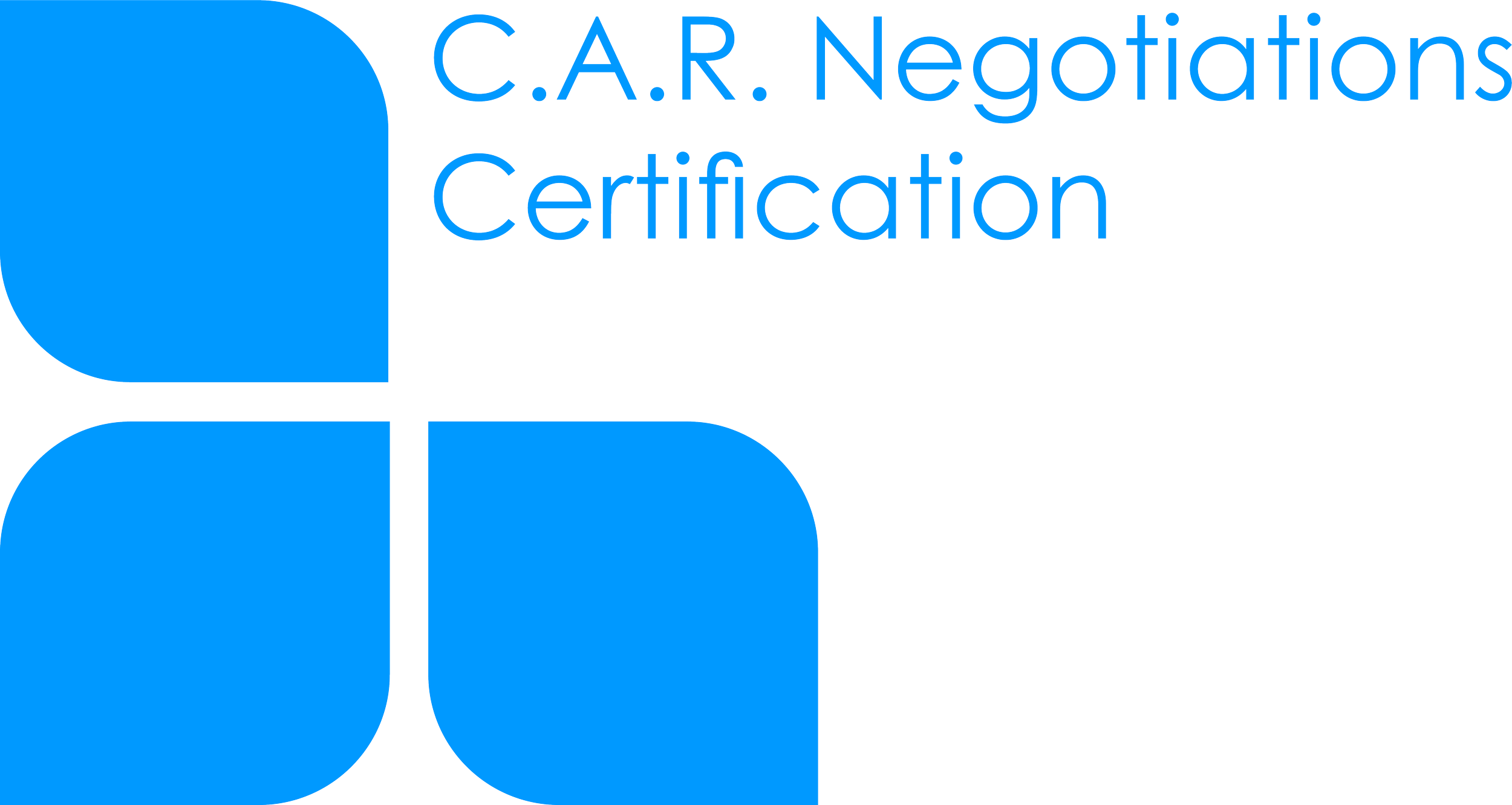Logo for C.A.R. Negotiations Certification, featuring a blue and black design with text.