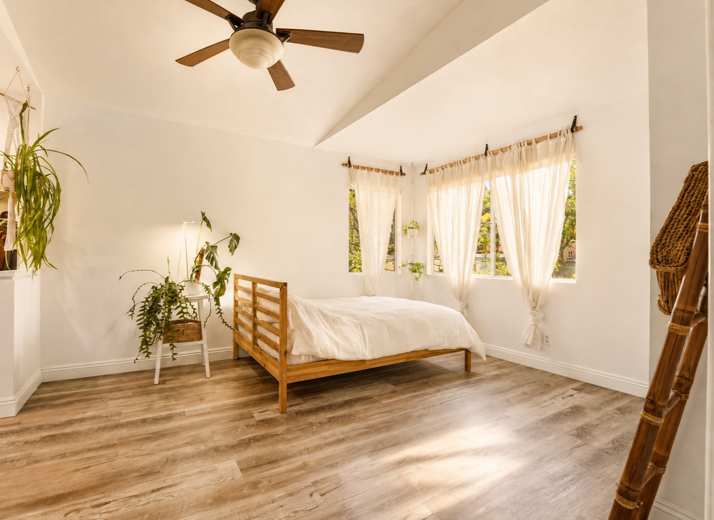 East-facing bedroom filled with warm morning light in Trabuco Canyon