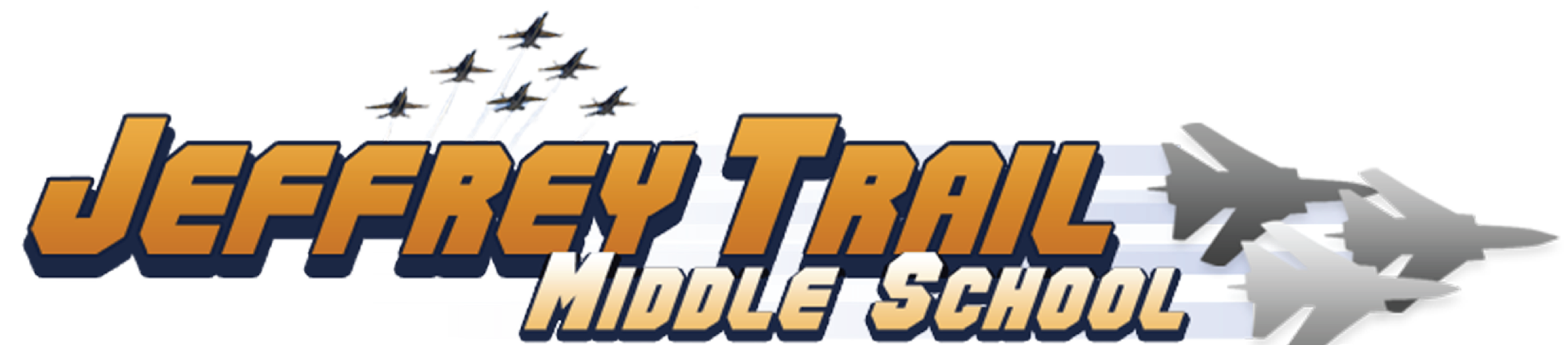 Logo for Jeffrey Trail Middle School with military jets flying above.