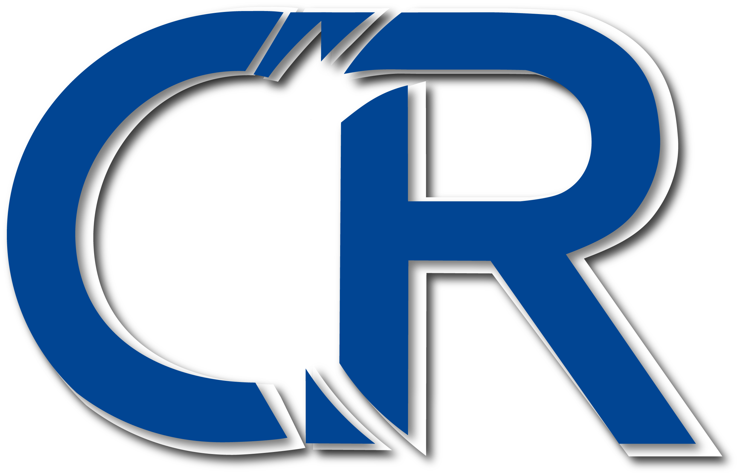 Logotipo con letras C y R en azul y negro con efecto 3D