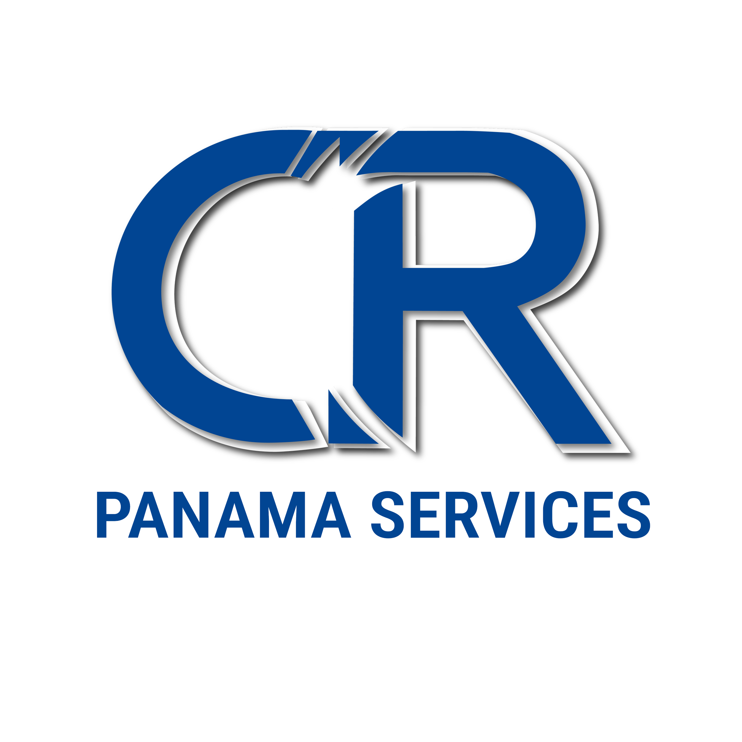 Logotipo en colores azul y negro que incluye las letras 'CR' y la frase 'Panama Services' en fondo transparente.