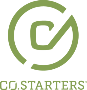 Green logo with a checkmark inside a circle and the words 'CO.STARTERS' below